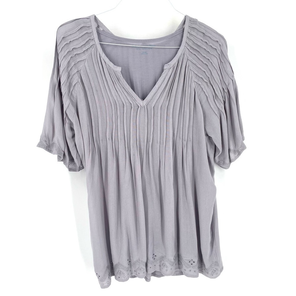 Soft Surroundings Orion Top Pintuck V Neck Embroidered Details Boho Blouse
